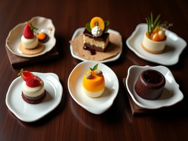 Artistically presented individual desserts on a buffet line