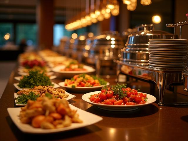 Elegant buffet spread with various gourmet dishes