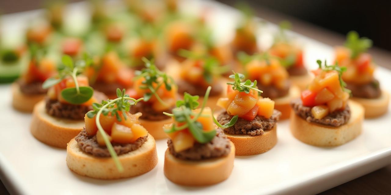 Exquisite plant-based canapés, Mushroom & Walnut Paté on Sourdough, Jackfruit 'Tuna' Tartare