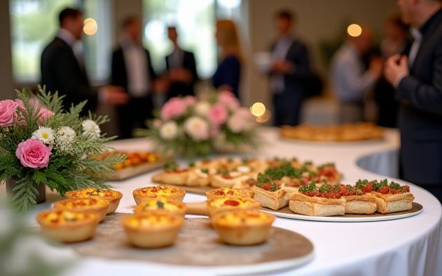 Bespoke corporate event catering with elegant buffet setup