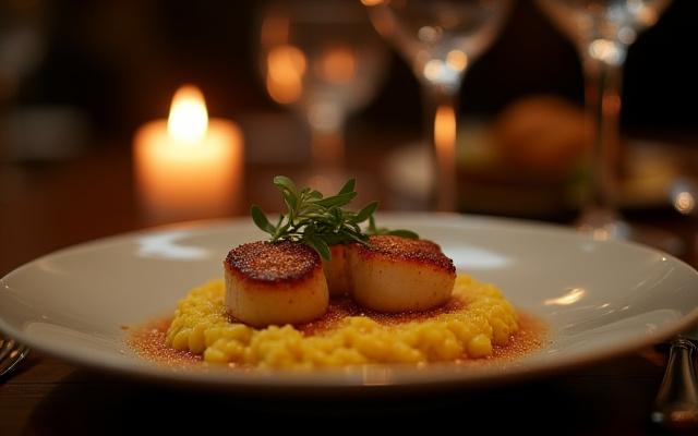 Intimate, elegant private dining table setting with gourmet dishes