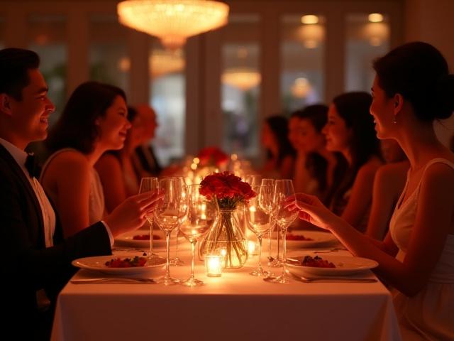 Elegant corporate gala dinner with guests enjoying food, demonstrating a zero-waste event