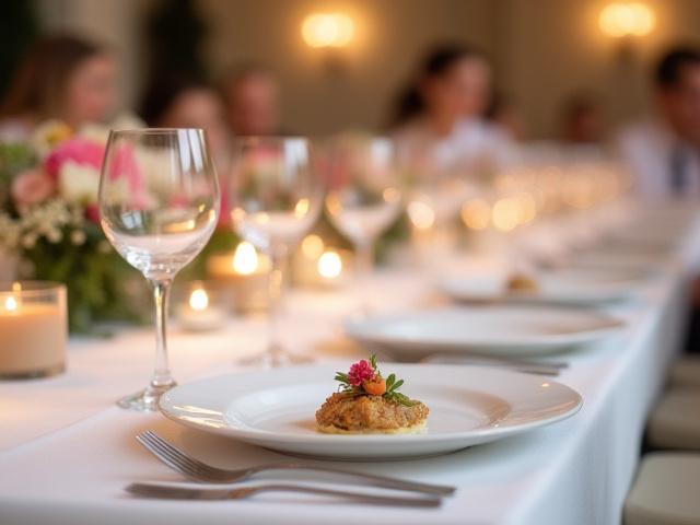 Elegant multi-course seated dinner setup at a Singapore wedding banquet